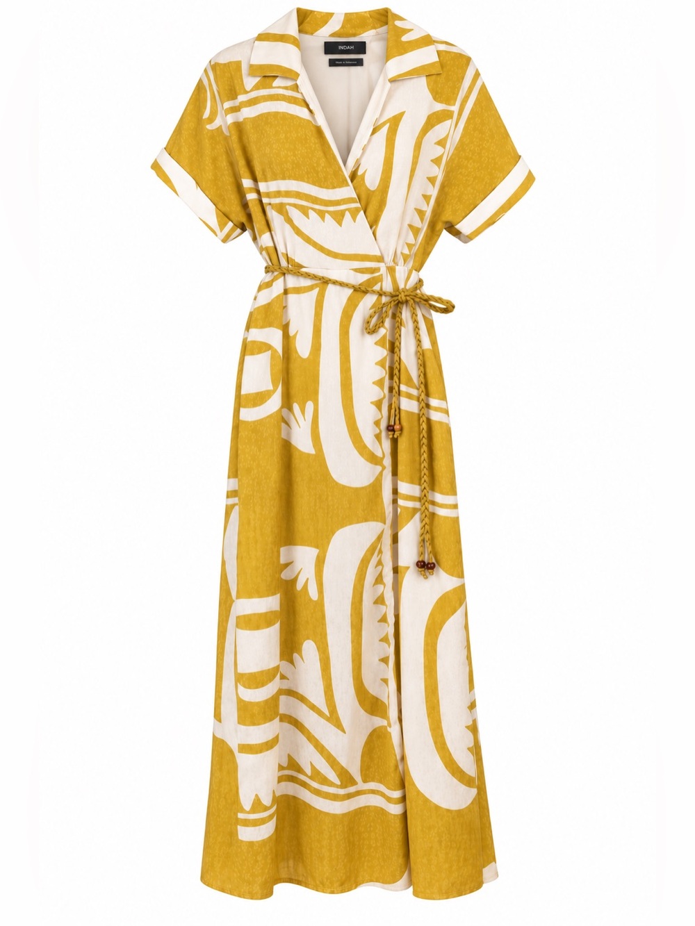 Mango Yellow & White Printed Wrap Dress
